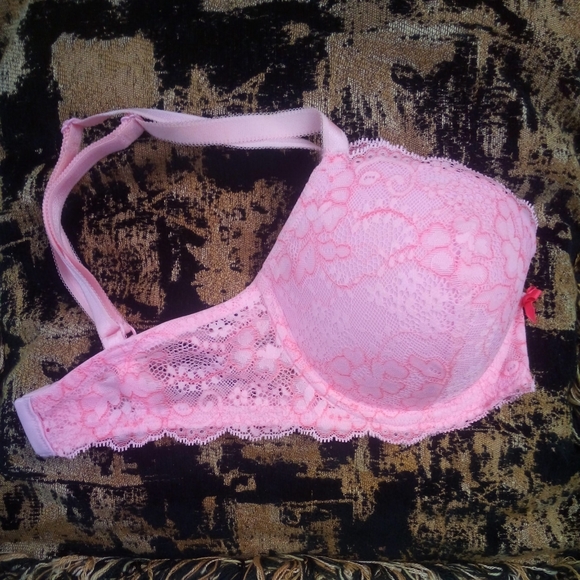 Victorias Secret Dream Angels Lined Demi-buste Bra Double 32DD Pink Lace - Picture 4 of 5